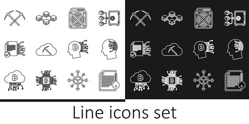 set line smart contract brain as digital circuit vector image