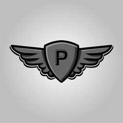 initial letter p shield security wing logo design vector