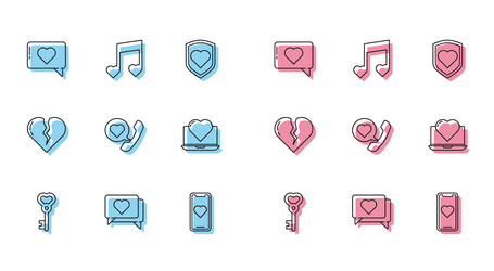 set line key in heart shape like and mobile vector image