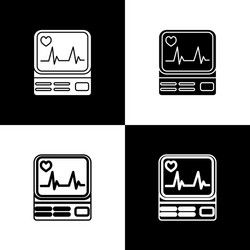 set computer monitor with cardiogram icon isolated vector image