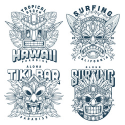 tiki mascots monochrome set posters Vector Image