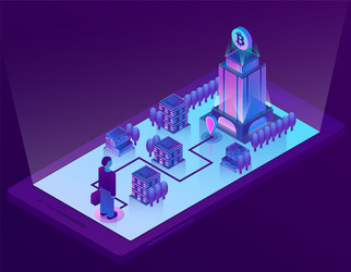 3d isometric concept with bitcoin mining vector