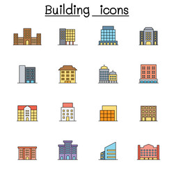 Building color line icon set vector