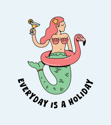 cute mermaid flamingo float retro cartoon Vector Image
