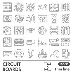 printed circuit board line icon set micro chip vector