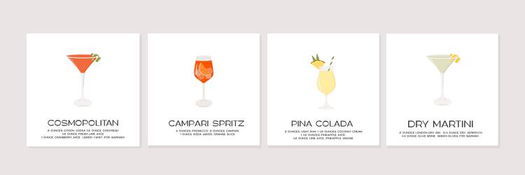 Set of classic cocktails recipe cards different Vector Image