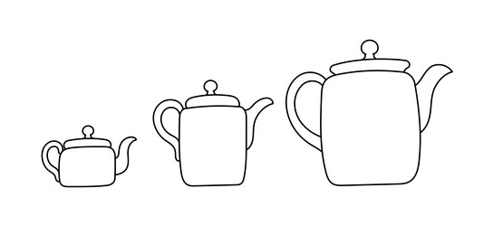 teapot size tea kettle small medium and large vector