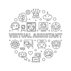 virtual assistant line round banner online chat vector