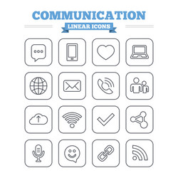 Communication linear icons set thin outline signs vector