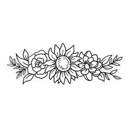 Floral Border - Peonies & Sunflowers Vector Image