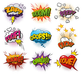 Funny set colored comic speech bubbles Royalty Free Vector