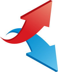 red and blue 3d shiny arrows on white background vector image