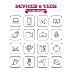 Devices and technologies linear icons set thin vector