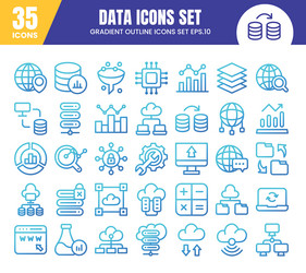 database gradient outline icons setdata analysis vector image