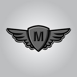 initial letter m shield security wing logo design vector