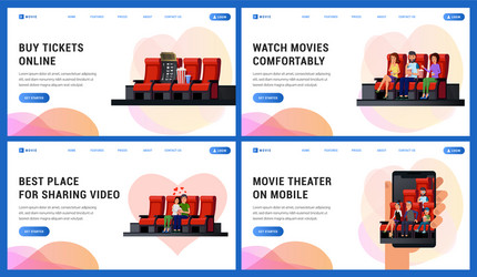 Cinema time landing web page set vector