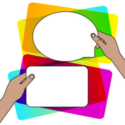hands holding two empty tablets one rectangular vector image