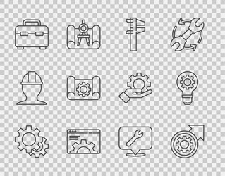 set line gear and arrows as workflow process vector image