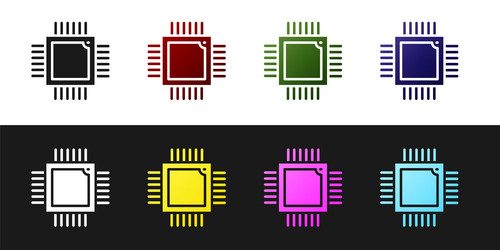 set computer processor with microcircuits cpu vector image