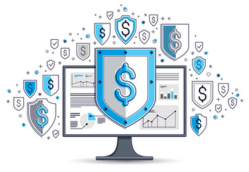 shield over computer monitor and dollar set vector image