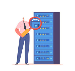 system administrator working with server rack vector image