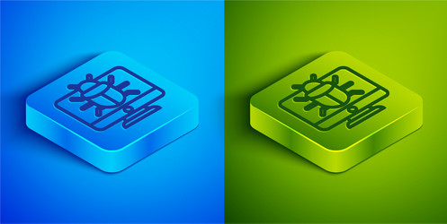 isometric line system bug on monitor icon isolated vector image