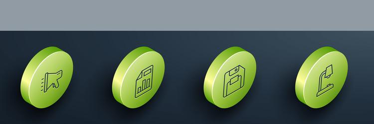 set isometric line megaphone document with graph vector image