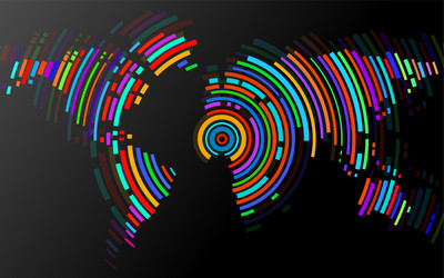 Abstract world map of radial lines vector