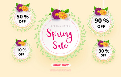 Spring sale s banner template with paper flower vector