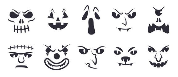 Halloween faces stencil ghostly freak face vector