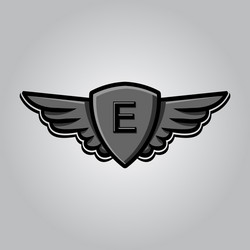 initial letter e shield security wing logo design vector