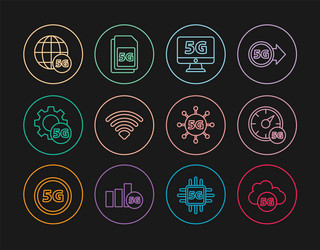 Set line cloud 5g network digital speed meter vector