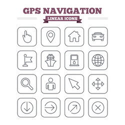 Gps navigation linear icons set thin outline vector