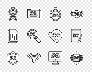 set line protective shield 5g processor digital vector image