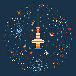 8 bit pixel art spaceship in outer space vector image