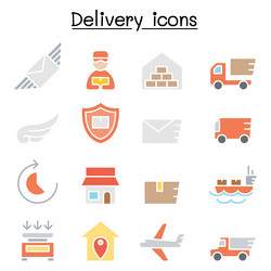 delivery and logistic icon set in flat color style vector image