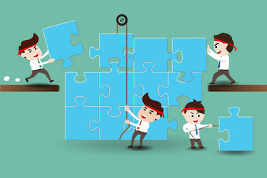 Teamwork businessmen assembling pieces of a puzzle vector