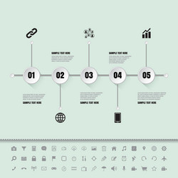 White buttons timeline with set of icons vector