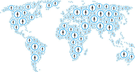 worldwide map mosaic of sharp rounded arrow items vector image