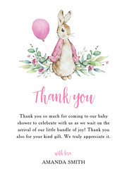 thank you card with watercolor pink peter rabbit Vector Image