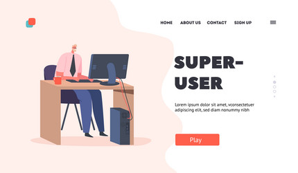 super user landing page template man sysadmin vector image