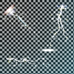 Lightning set isolated on dark transparent Vector Image