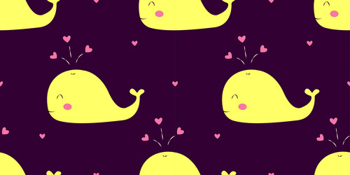seamless pattern of whale with hearts on a dark vector image