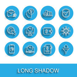 set line mobile phone with graph chart laptop vector image