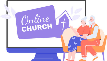 Elderly people and online church service site vector