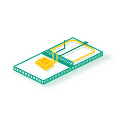 isometric mouse trap with small piece of cheese vector