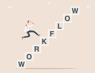 man runs along steps of workflow vector image