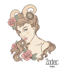 Aries Girl with Flowers Vector Image