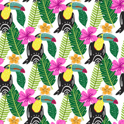 Tropical seamless pattern hummingbirds flowers Vector Image