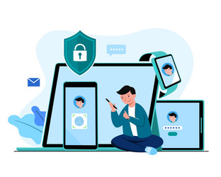 scan fingerprint to mobile phone and tablet vector image